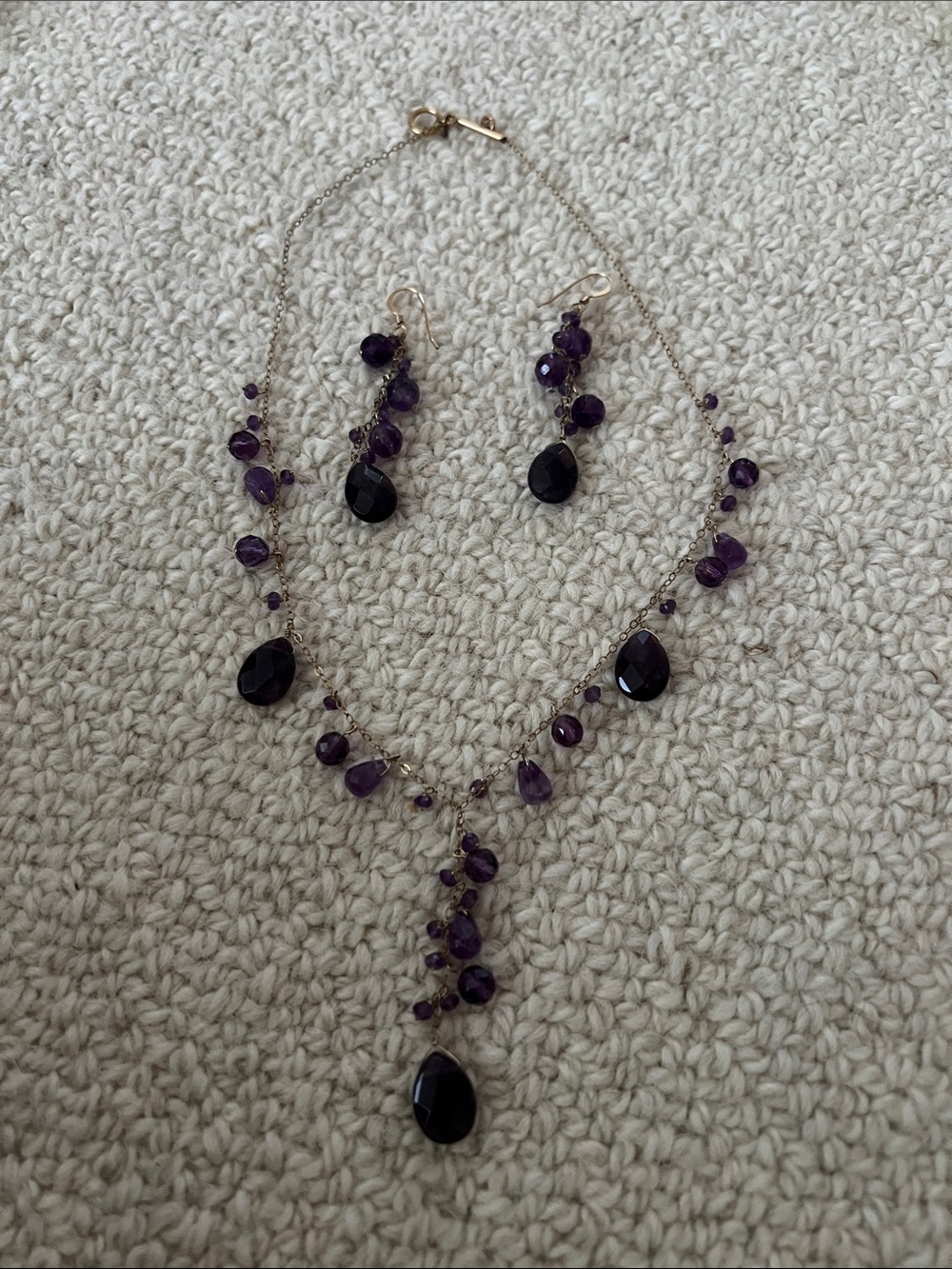 Amethyst Teardrop Necklace & Earring Set - Purple